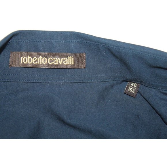 $350 Roberto Cavalli Men's Navy BlueCotton Stretch Dress Shirt Button Down 15.5 - Picture 4 of 7